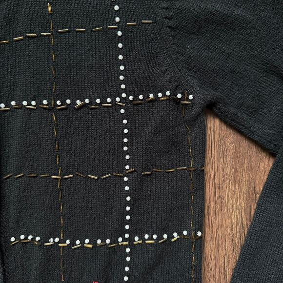 White Stag Black Poinsettia Embroidered Holiday Cardigan Women’s Small - Picture 10 of 12